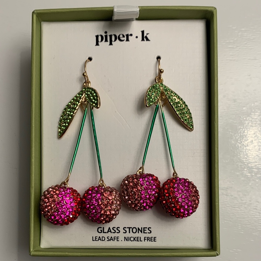 Piper Cherry Earrings with Pink and Green Stones